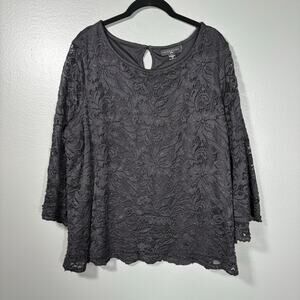 Attention Black Floral Lace Whimysgoth Romantic Top - 2X - Women's Plus Size